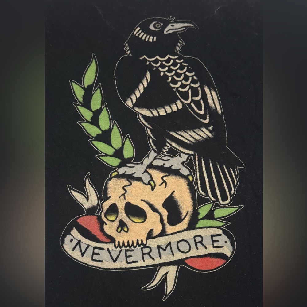 Black Craft VI Nevermore Black T Shirt Sz 2X Edgar Allen Poe Raven Skull